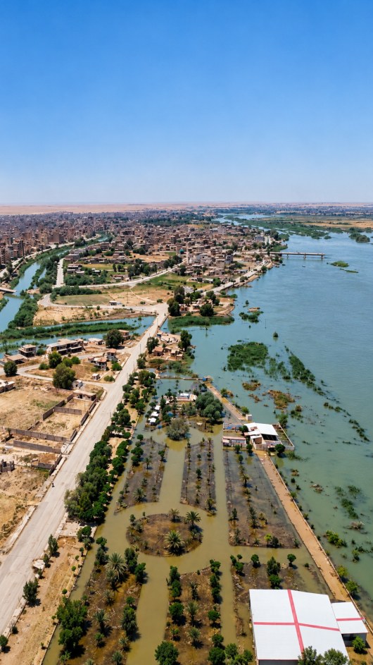 Aerial River City Deir Zor Euphrates